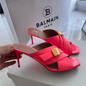 Balmain Neon Pink Heeled Mules